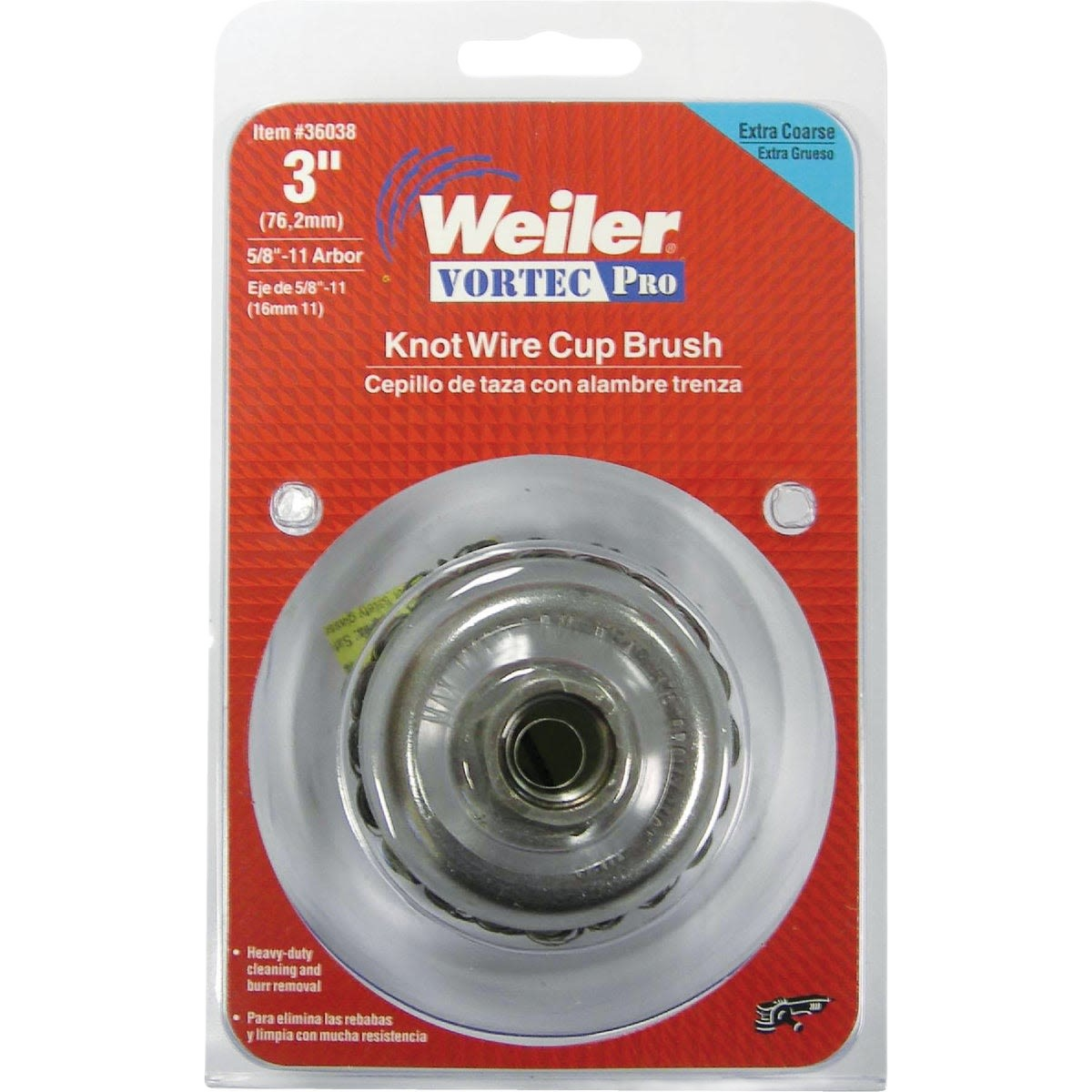 3-inch knotted wire cup brush for angle grinder with 5/8-11 arbor, designed for heavy-duty tools and home improvement tasks