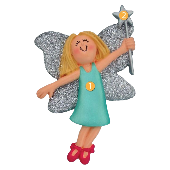 Blonde fairy ornament with silver glitter wings, teal dress, and pink shoes from Christmas Ornaments & Tree Decorations collection