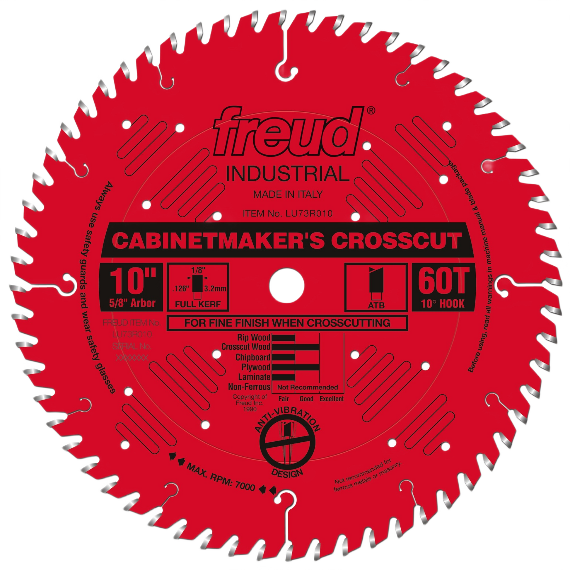 Red circular saw blade with 60 teeth designed for fine crosscutting, in woodworking tool accessories collection