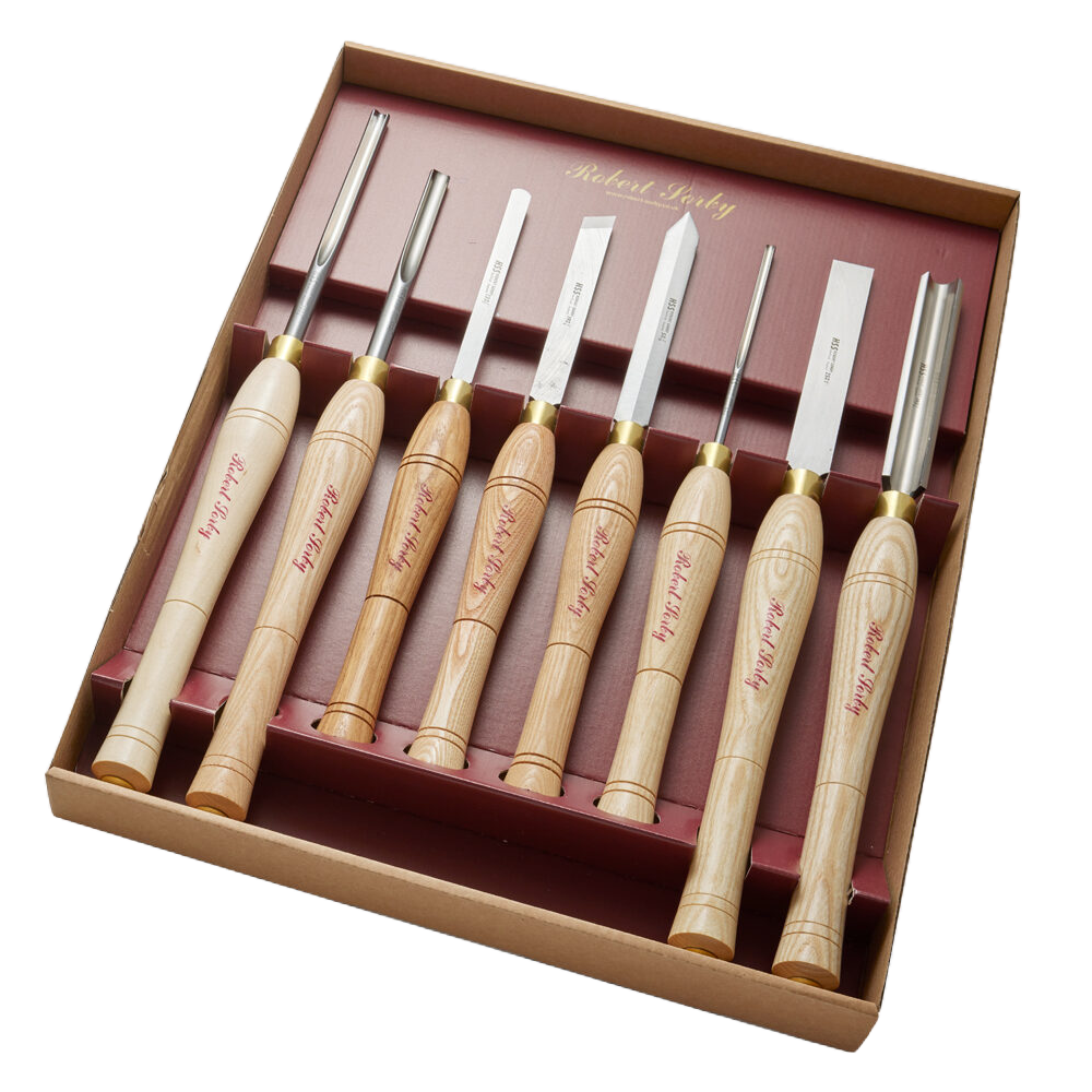 Eight-piece woodturning set with high-quality HSS steel blades and smooth wooden handles for woodworking hand tools collections