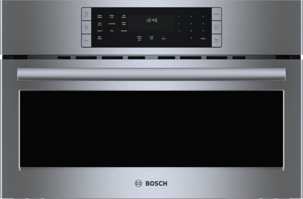 Stainless steel 30-inch speed oven with digital display and touch controls in Bosch Microwaves and Appliances collections