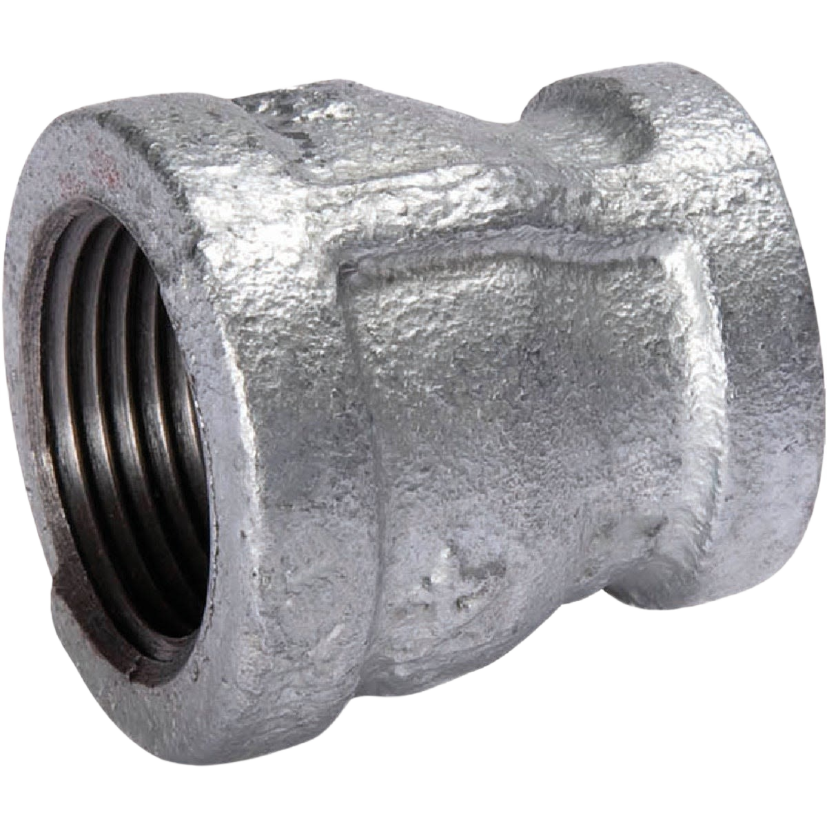 Galvanized malleable iron reducing coupling with threaded connections for plumbing and galvanized pipe fittings collections