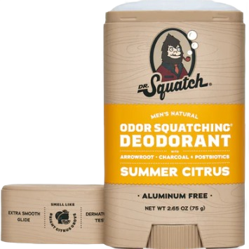 Natural men’s deodorant stick with summer citrus scent, aluminum free and designed for smooth application.