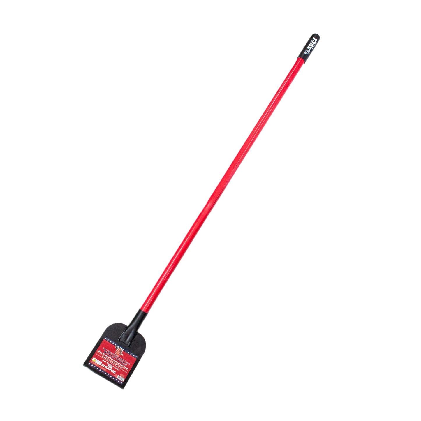 Floor scraper with a durable red fiberglass handle designed for removing flooring materials in home improvement projects