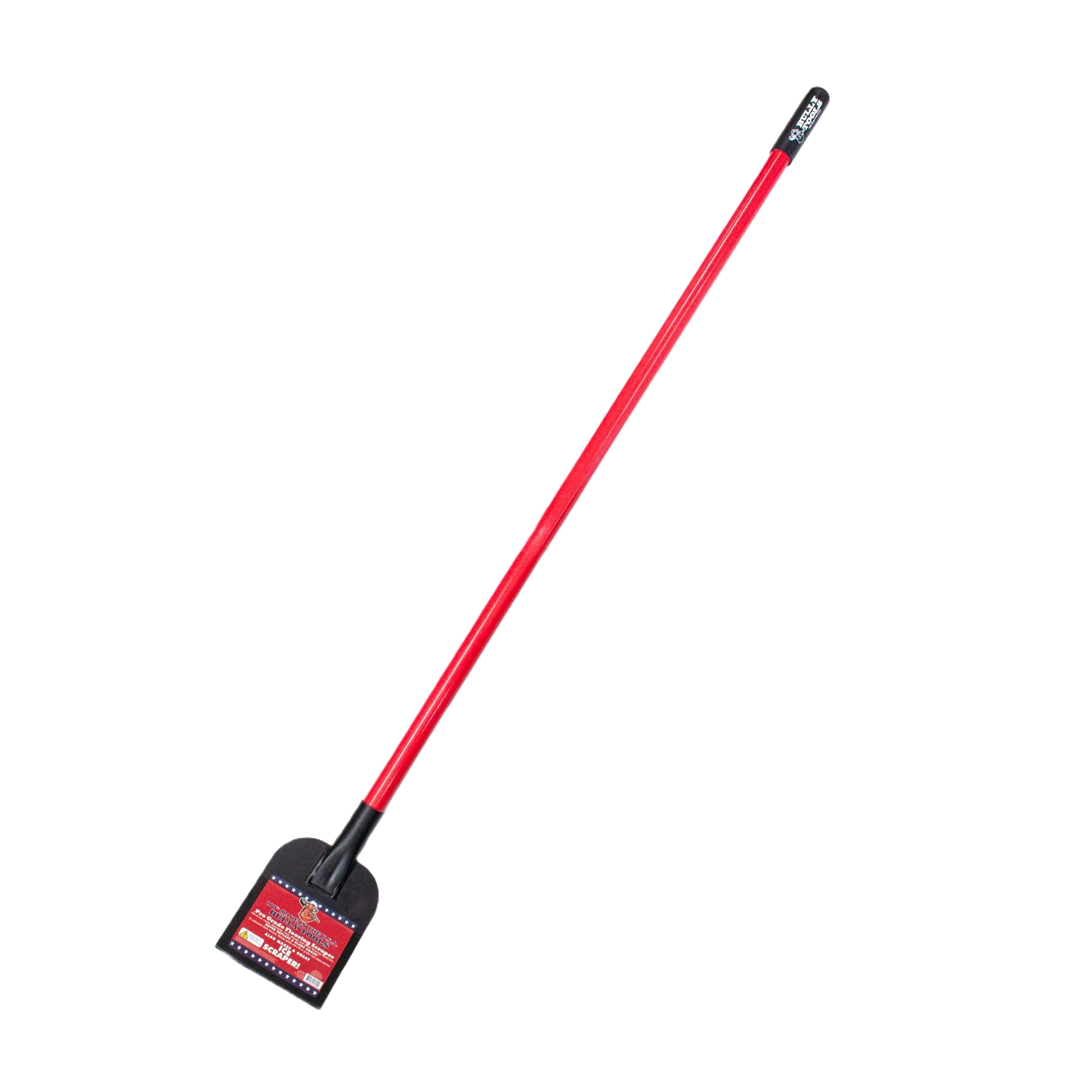 Floor scraper with a durable red fiberglass handle designed for removing flooring materials in home improvement projects