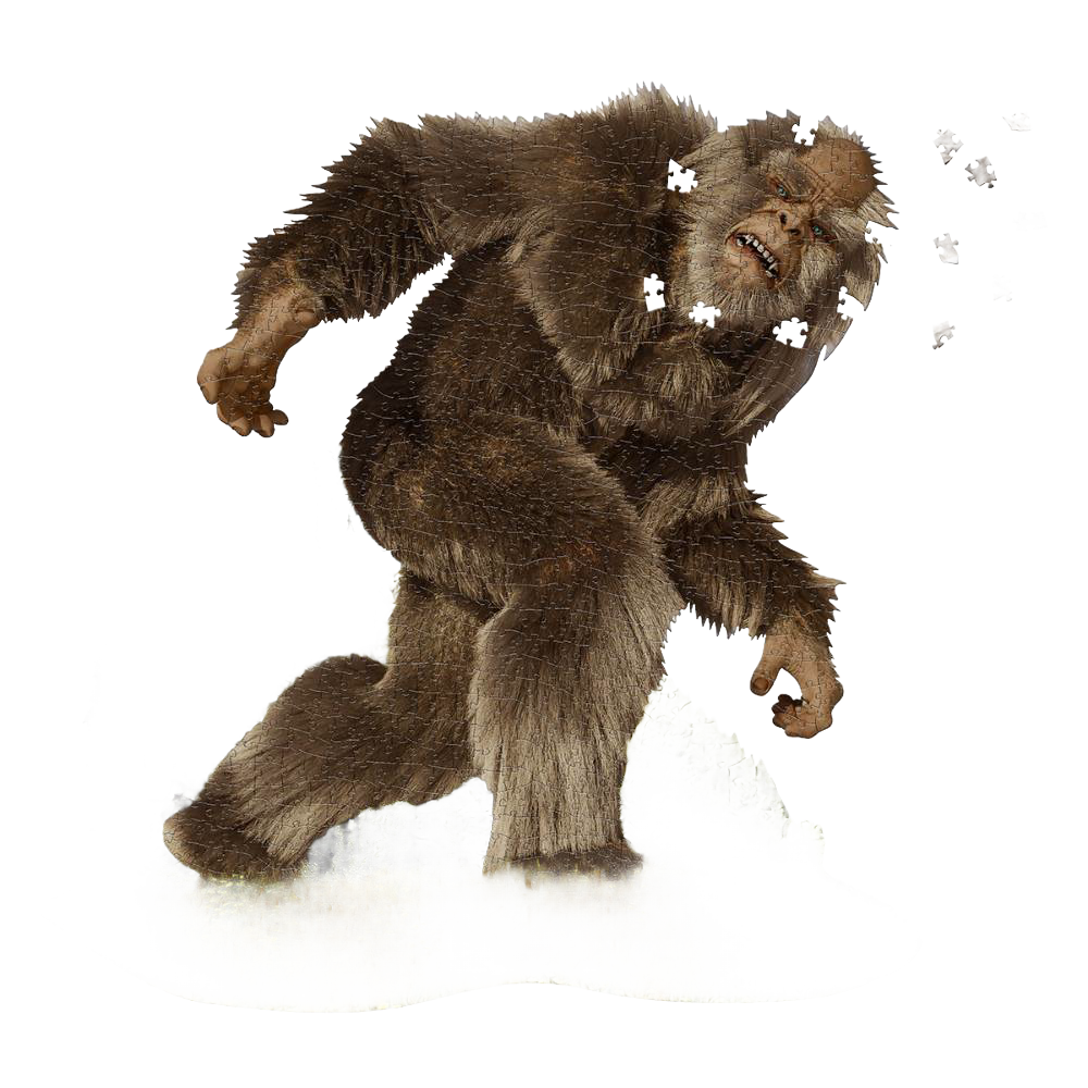 Illustration of a large furry creature resembling Sasquatch standing on grassy terrain for puzzles and toys collections under $50