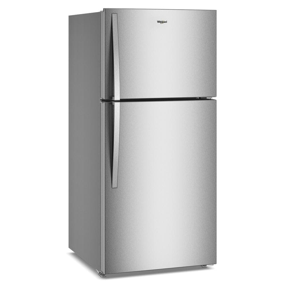 Whirlpool stainless steel top freezer refrigerator with curved handles in kitchen appliances and home improvement collection