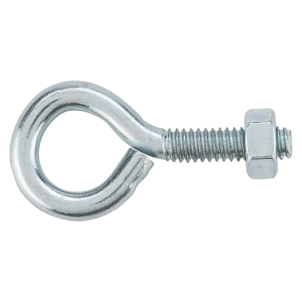 Zinc eye bolt with hex nut and machine screw threads for fastening in hardware and fasteners under $50 collection