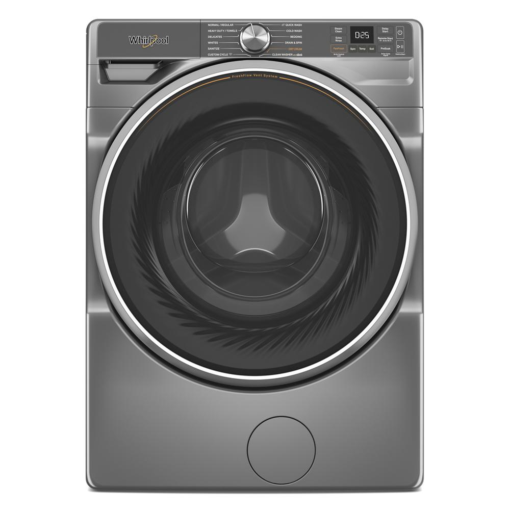 Gray front load washer with digital display and control dial in front load washers and appliances collection