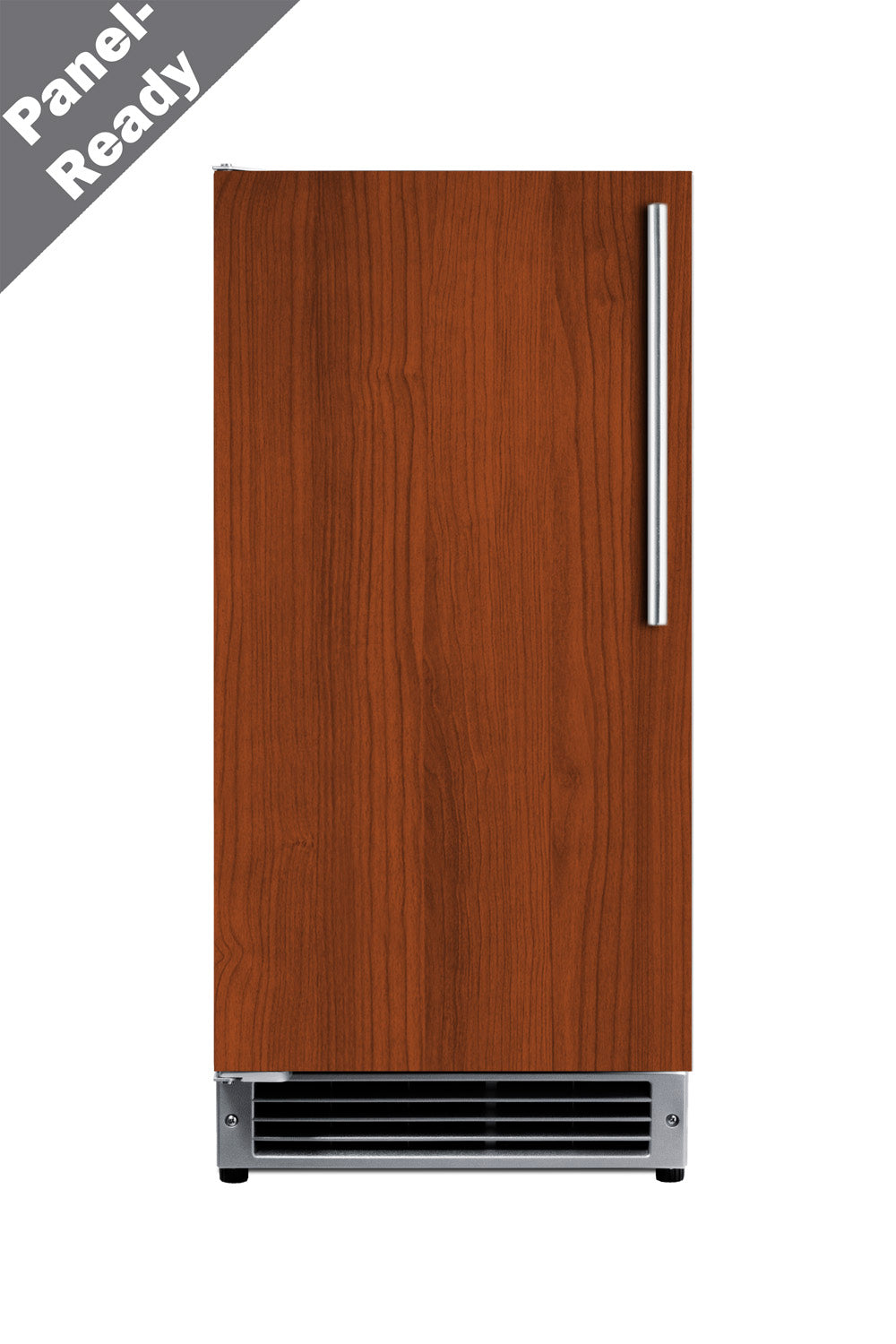Undercounter drain-free icemaker with wood panel finish and stainless steel handle from Kitchen & Kitchenware collection