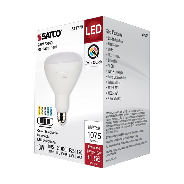 Energy-saving BR40 LED bulb with selectable color temperature and dimmable feature for home improvement lighting needs