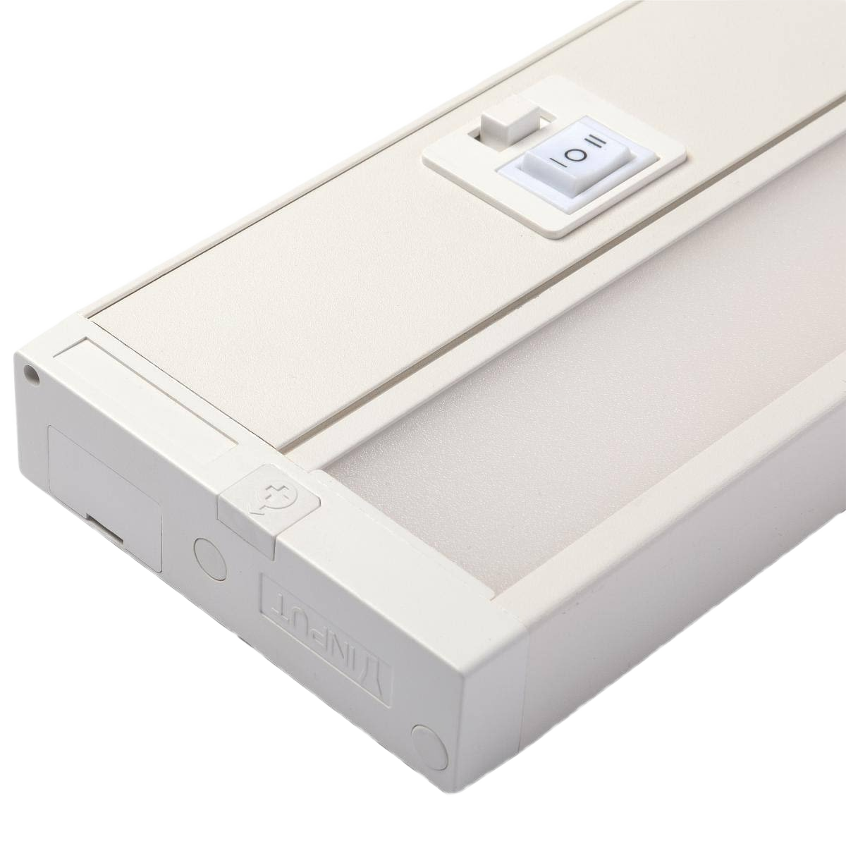 White mountable LED light with on/off switch designed for energy-efficient under cabinet lighting in home improvement collections