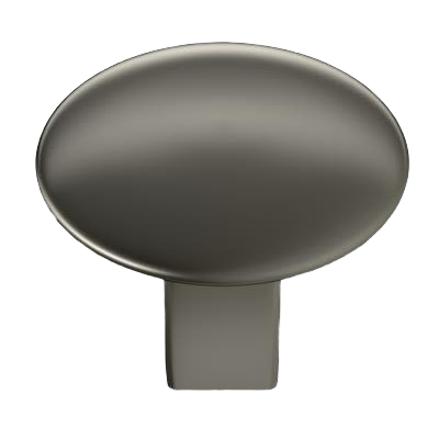Oval-shaped polished nickel cabinet knob with smooth surface designed for home improvement projects