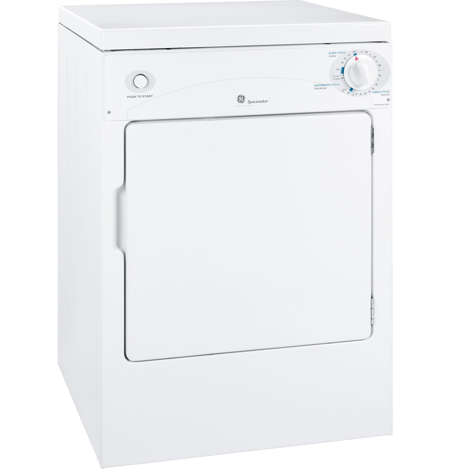 White portable electric dryer with front door and rotary control knob from washers and dryers collection