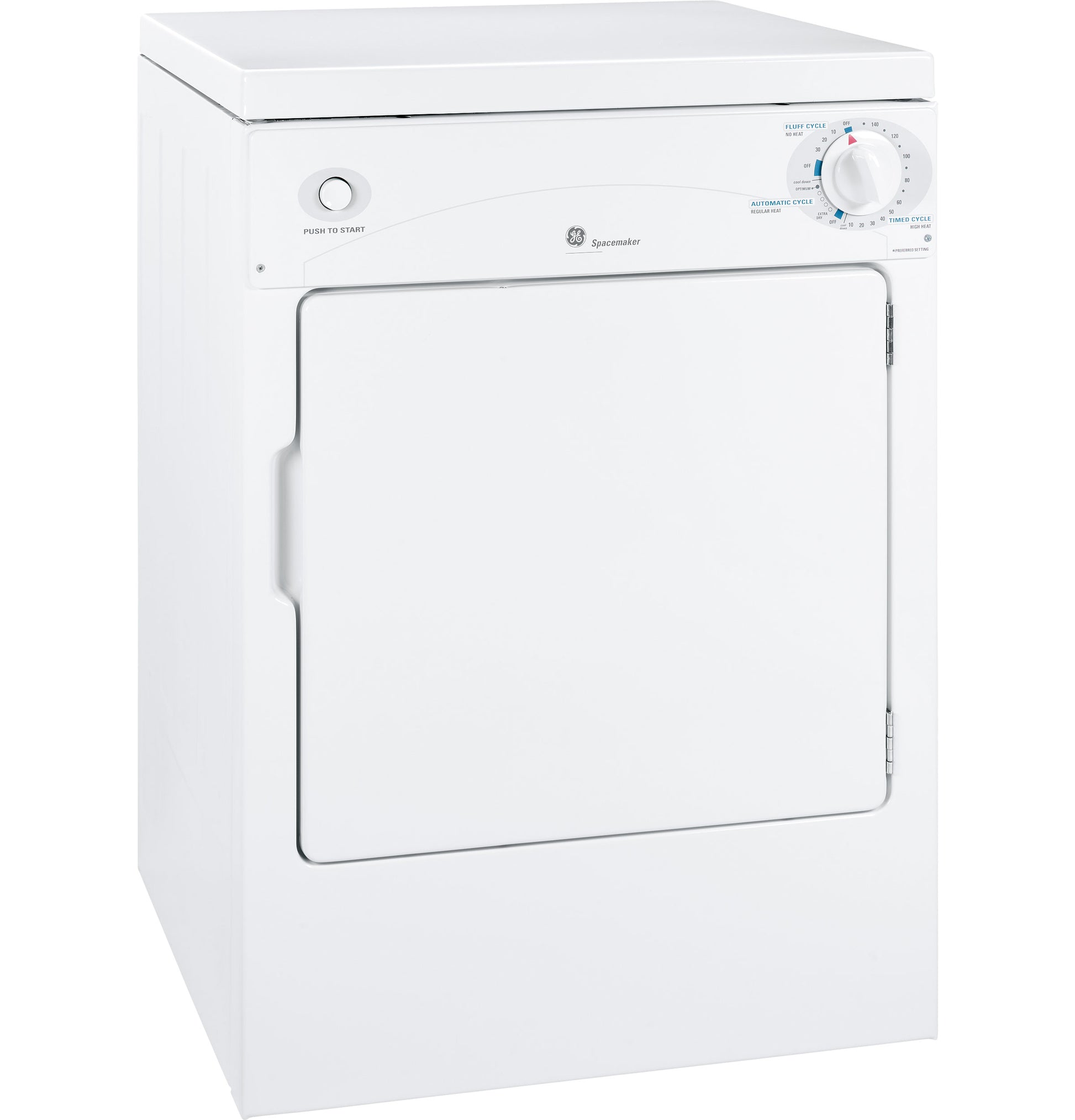 White portable electric dryer with front door and rotary control knob from washers and dryers collection