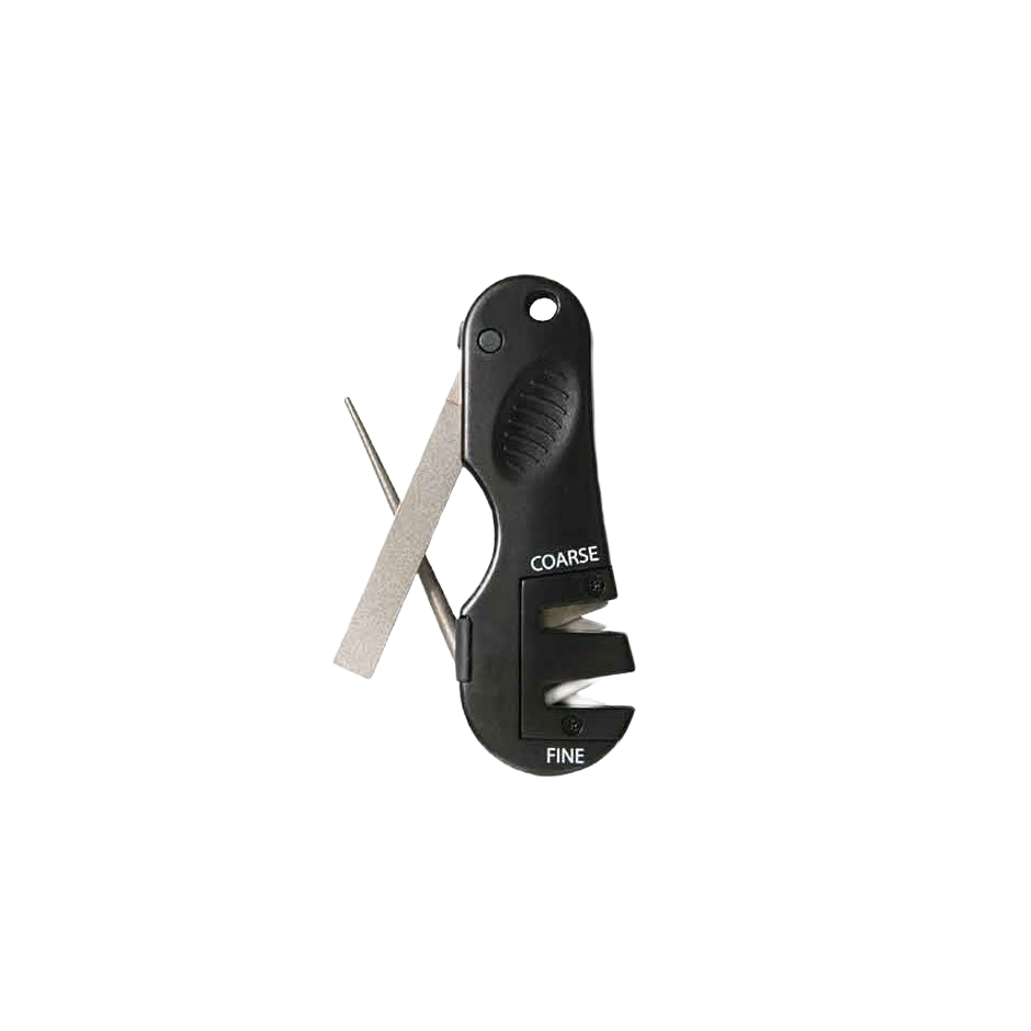 Compact black and gray 4-in-1 sharpener with tungsten carbide and ceramic rods for woodworking tools under $50 collections