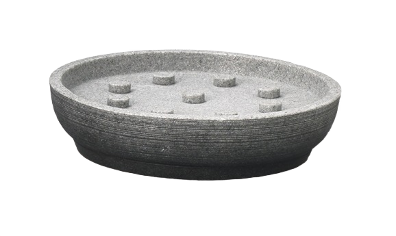 Oval soap dish in Greystone resin with textured finish for bathroom storage and organization under $50 collection