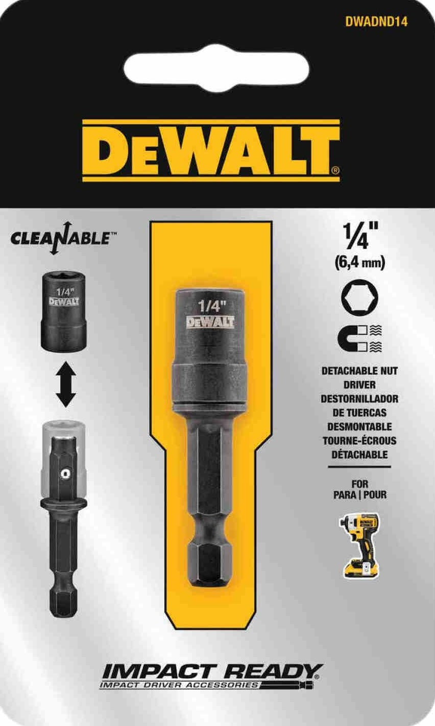 Cleanable detachable 1/4-inch magnetic nut driver bit designed for impact driver use in tools and home improvement tasks
