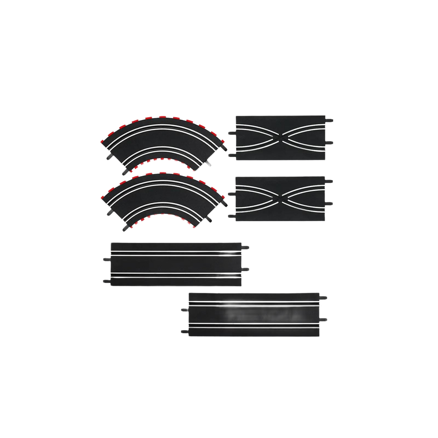 Set of black plastic slot car track pieces including curves and lane changers for Vehicles & Remote Controlled Toys and Carrera Toys collections
