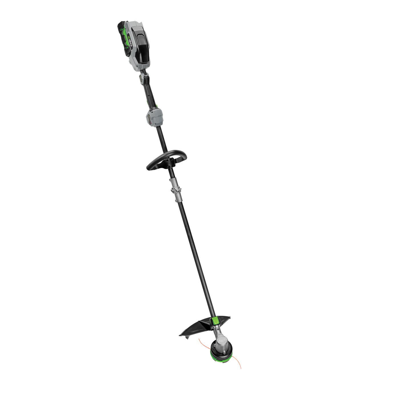 Black and green cordless string trimmer with carbon fiber shaft designed for efficient outdoor lawn care tasks