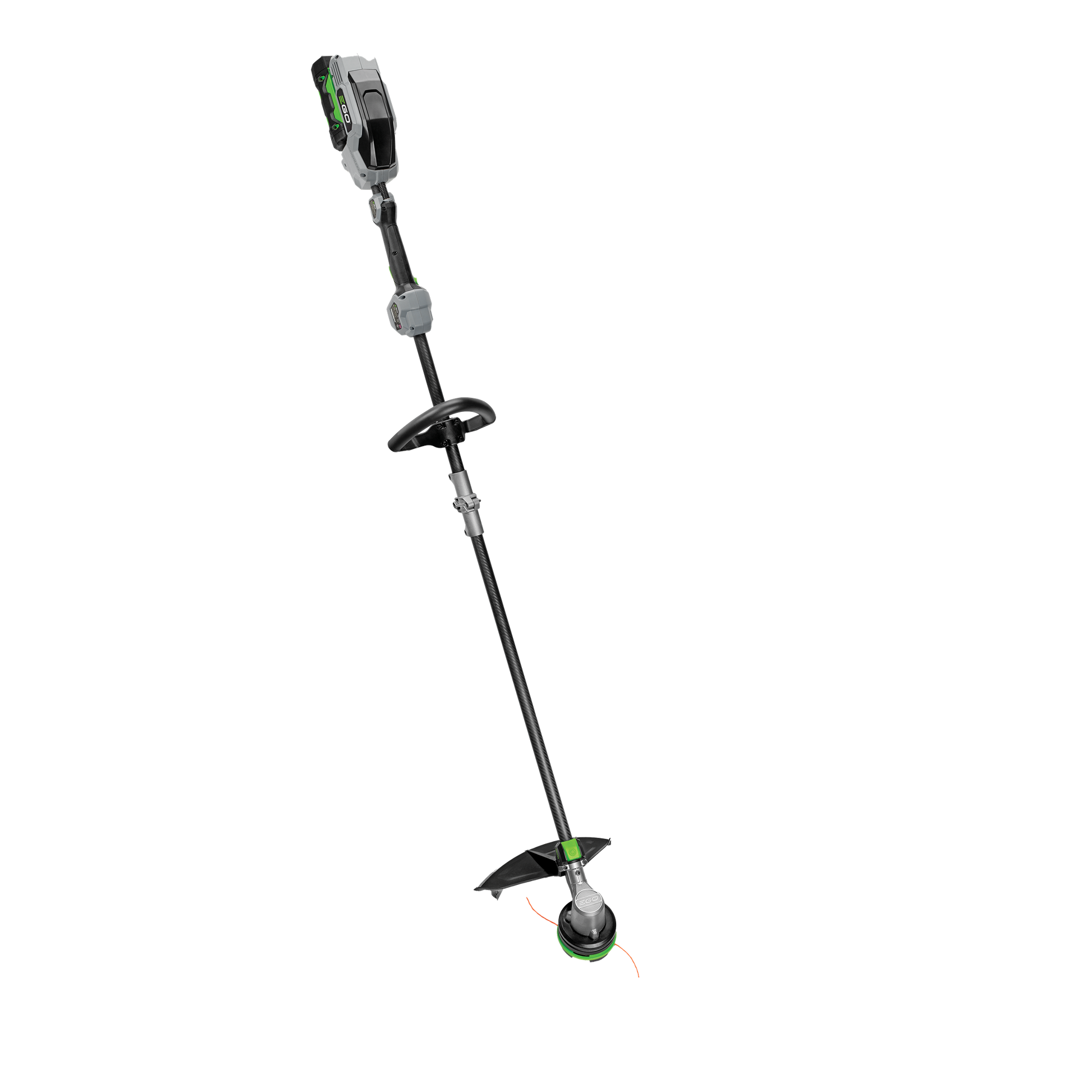 Black and green cordless string trimmer with carbon fiber shaft designed for efficient outdoor lawn care tasks