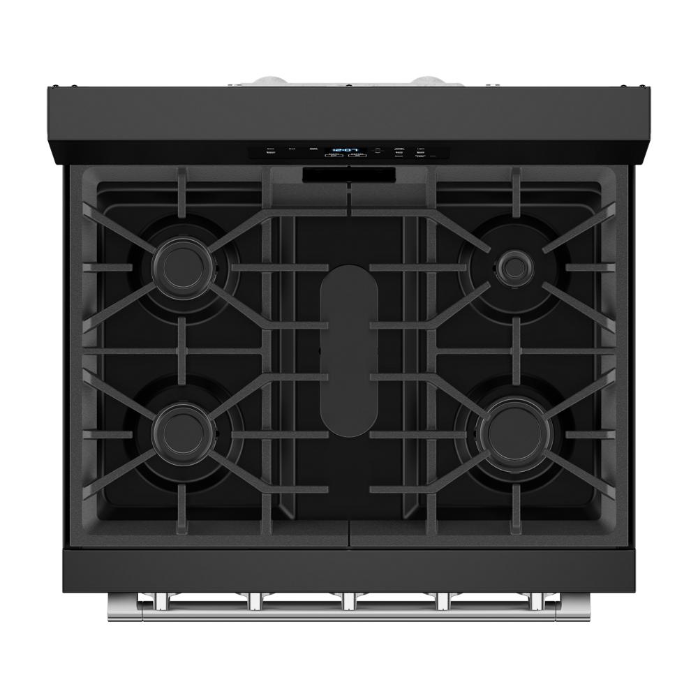 Black 30-inch gas cooktop with five burners and digital control panel for kitchen and home improvement collections