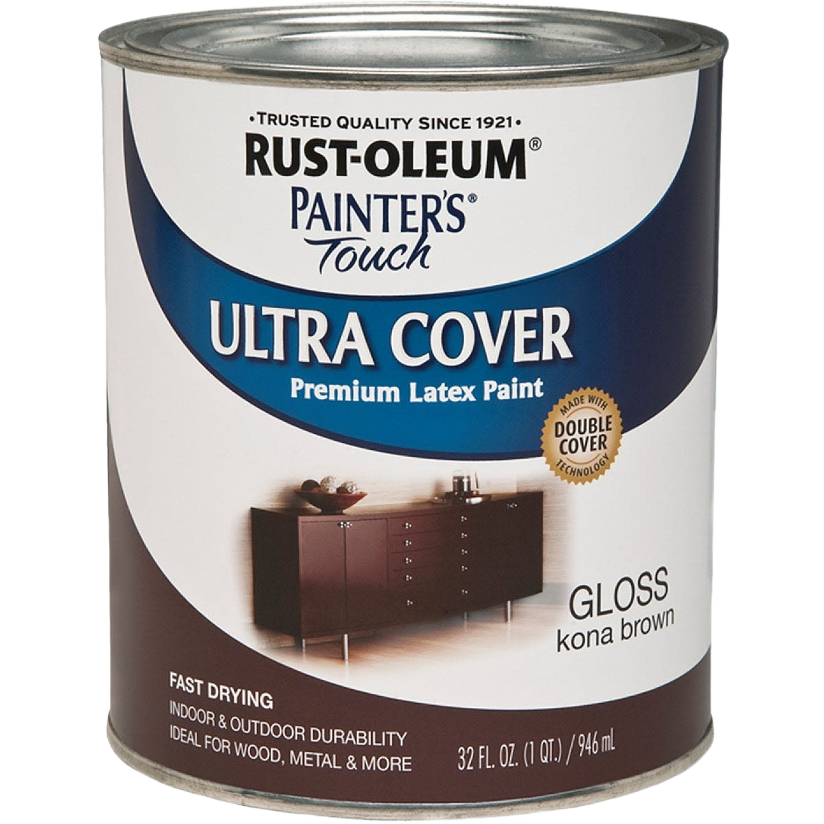 Glossy Kona Brown brush-on paint in a 1-quart can from Specialty Paint and Rust Oleum collections for home improvement.