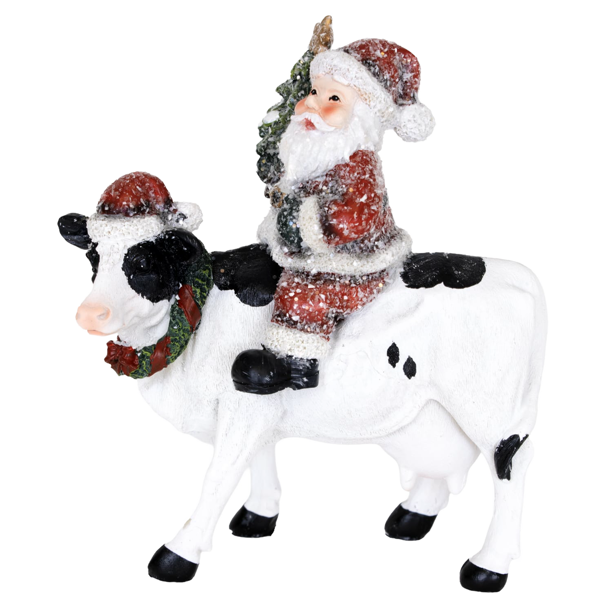 Transpac Santa on Cow Figurine