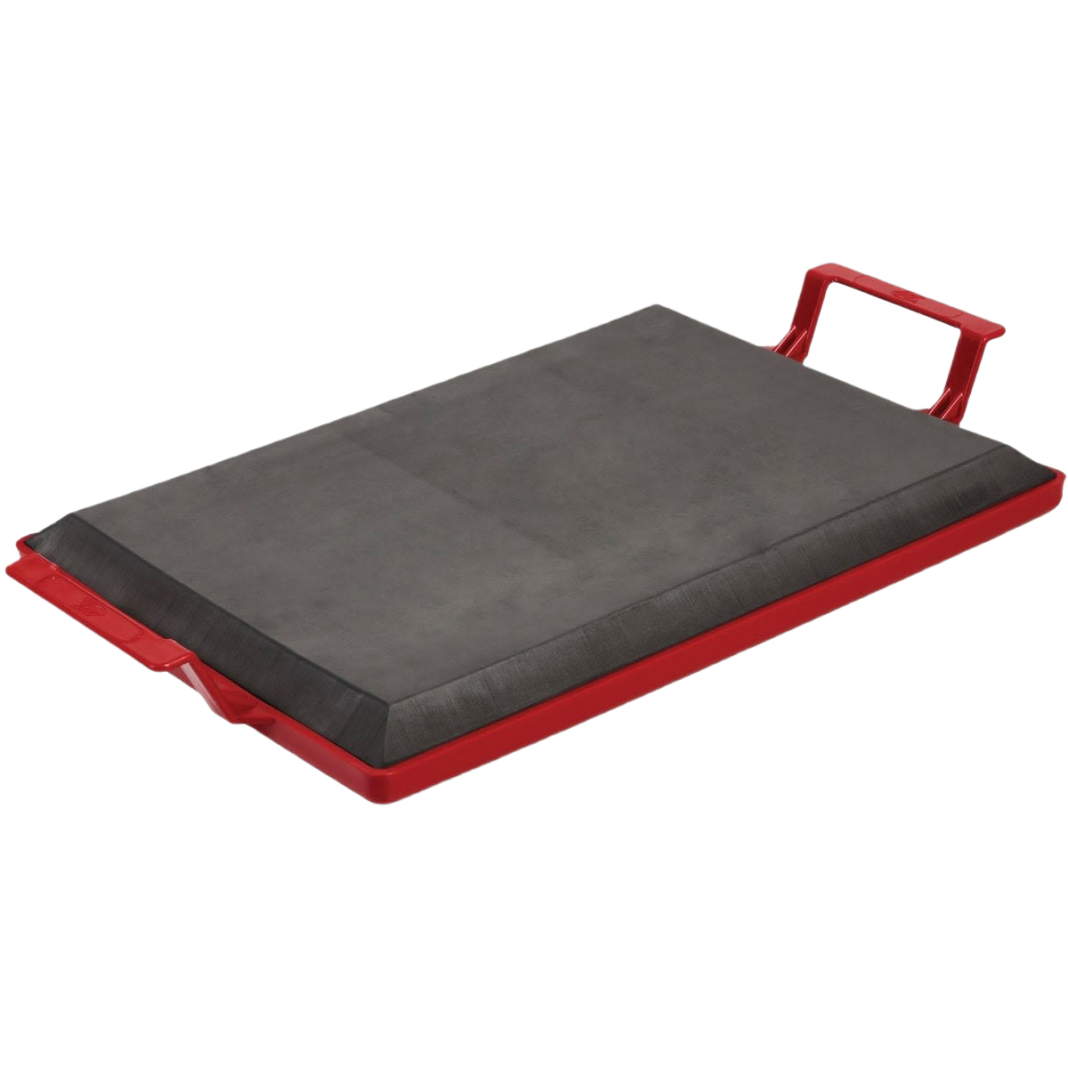 Black foam padded kneeling board with red frame and handle for comfort and safety in home improvement tasks