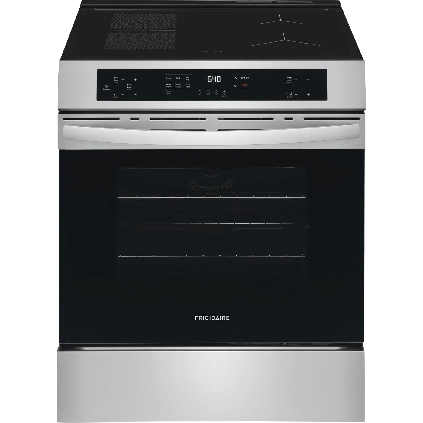 Stainless steel 30-inch induction range with digital touch control and air fry oven, part of kitchen appliances collection