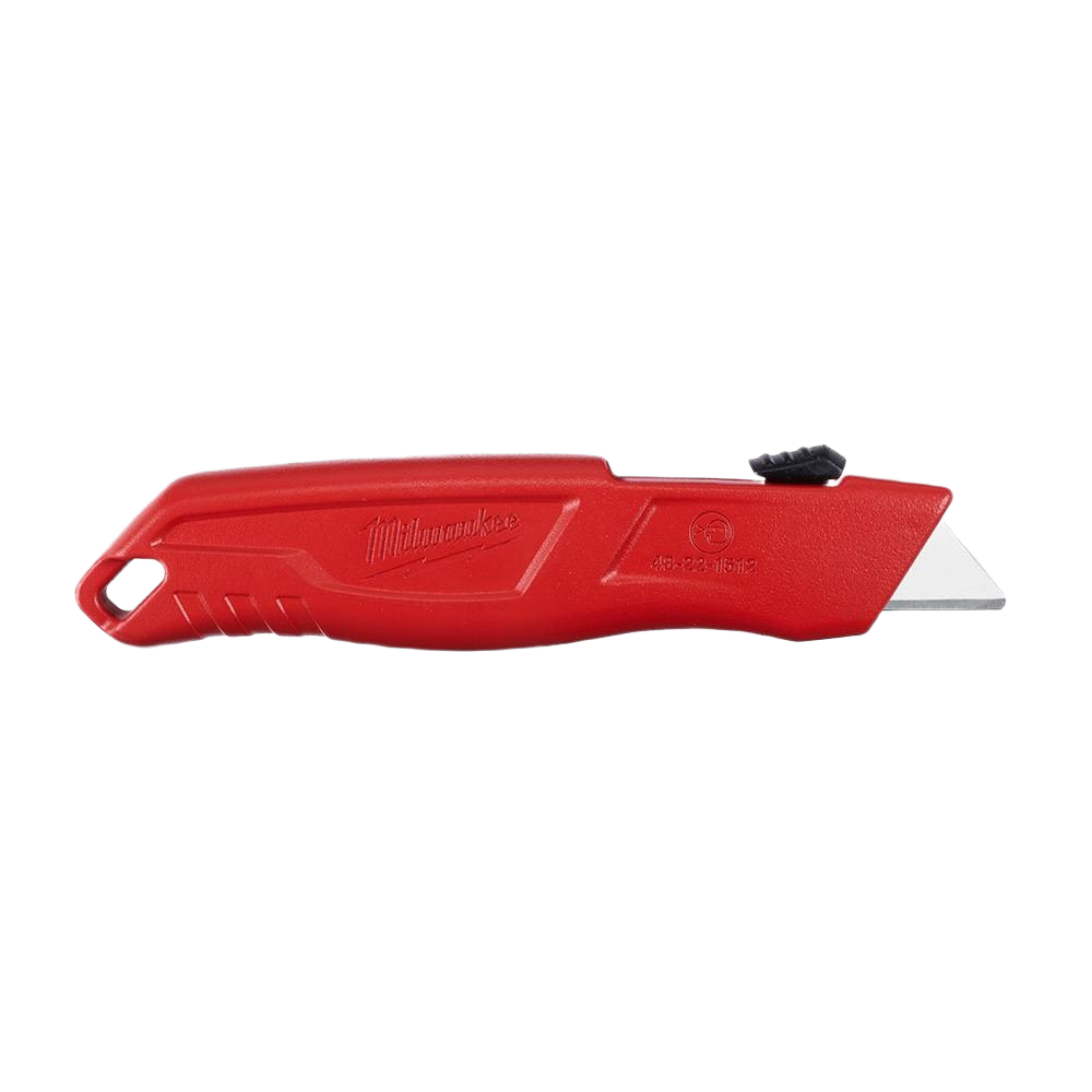Compact red utility knife with self-retracting blade and ergonomic design for cutting and woodworking tasks under $50