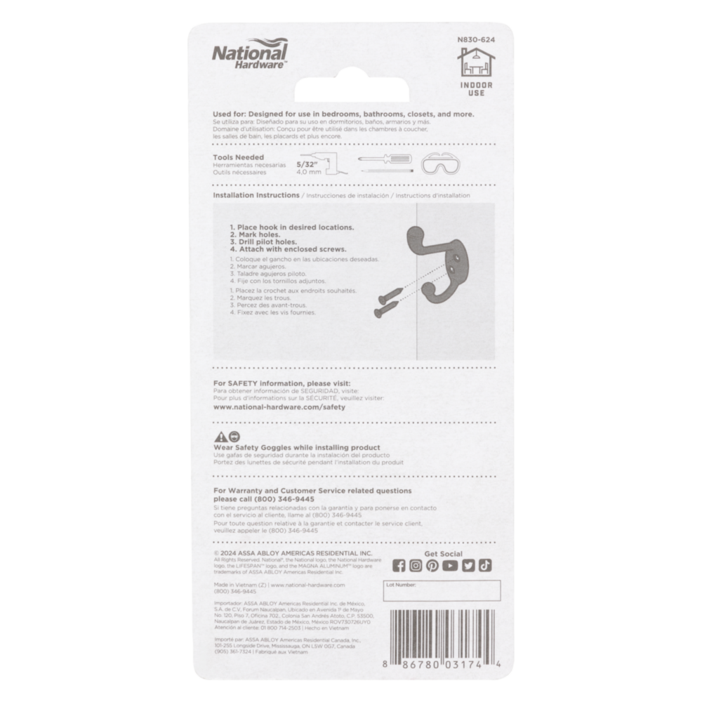 Packaging of matte black heavy duty garment hook with installation instructions for closet and home storage use under $50