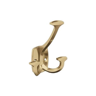 Three prong champagne bronze wall hook designed for organizing coats and accessories in home improvement use