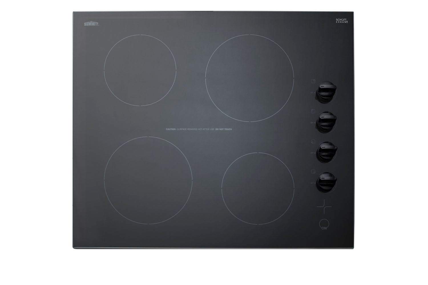 Black 24-inch electric cooktop with four radiant burners and control knobs in Cooktops and Appliances collections