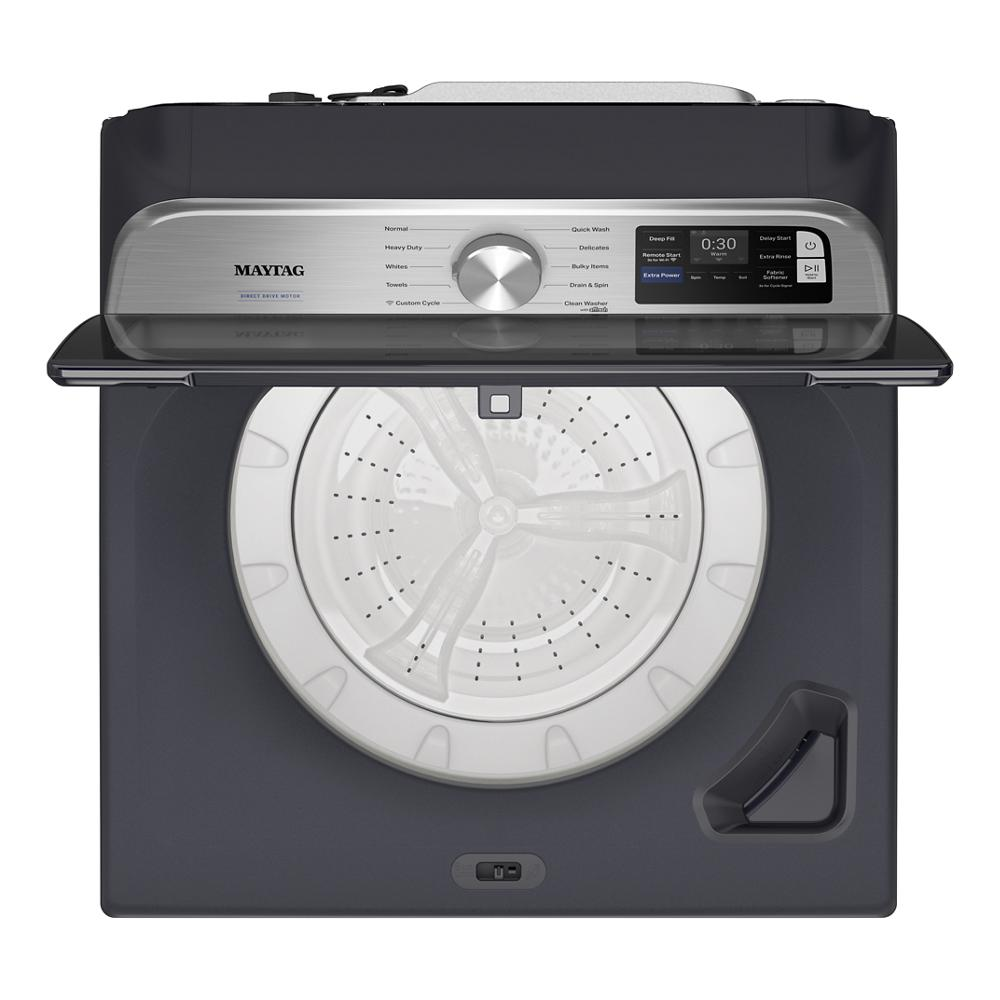 Top load washer in dark finish with digital display and impeller agitator, part of washers and appliances collection