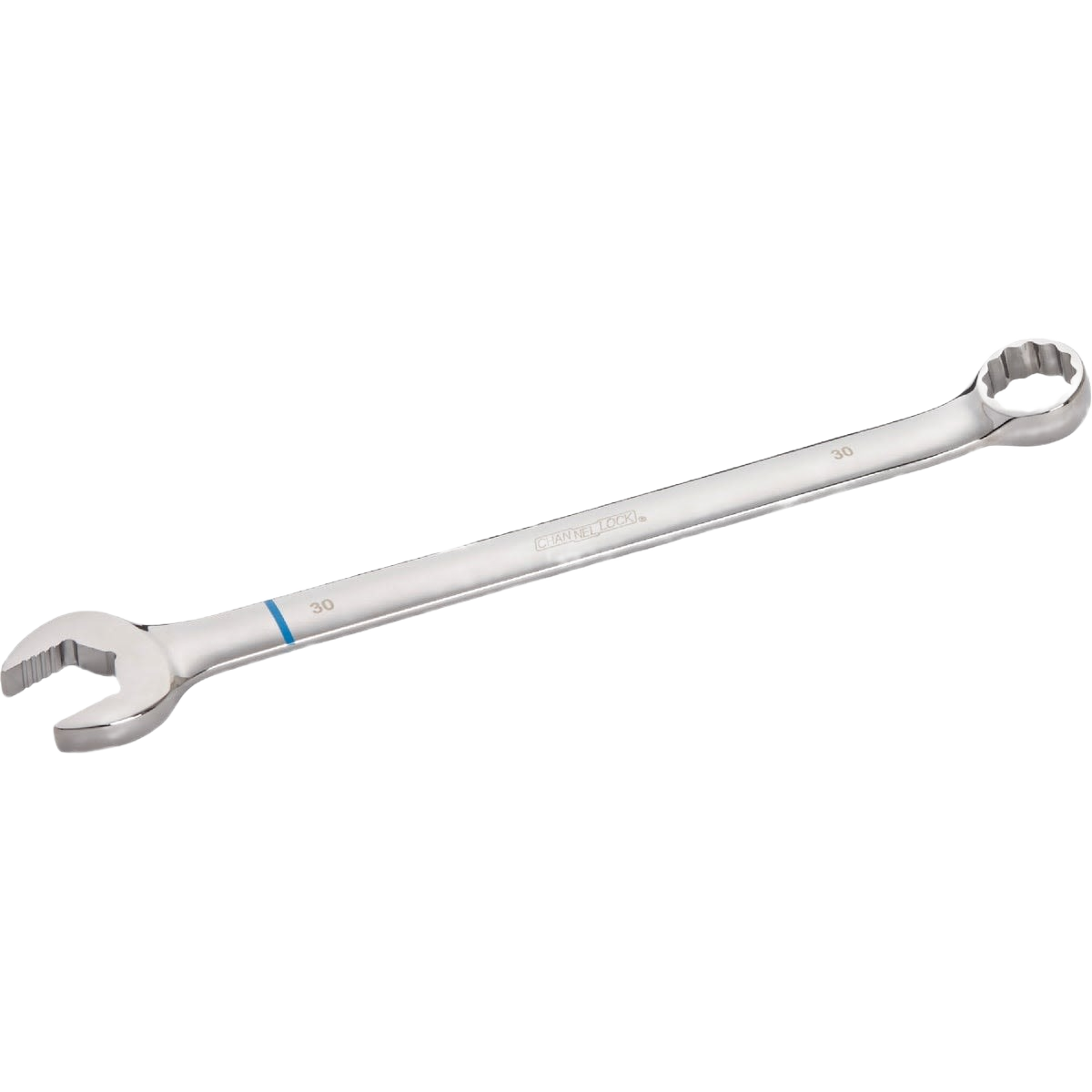 Silver 30mm 12-point combination wrench with open and closed ends for home improvement and tool use