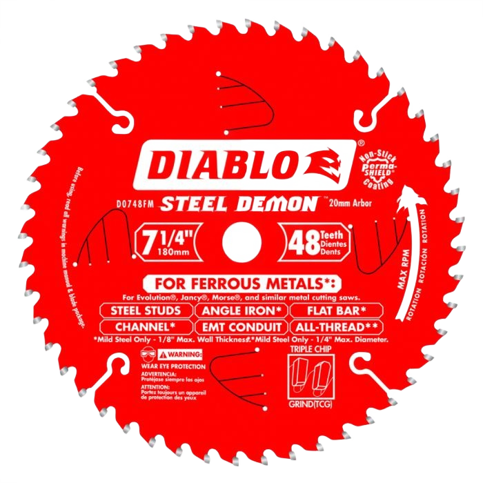 Red 7-1/4-inch circular saw blade with 48 teeth designed for cutting ferrous metals in power tool accessories collection