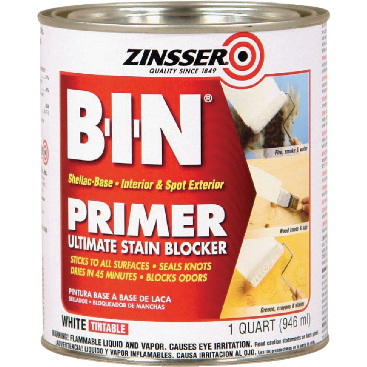Can of Zinsser B-I-N shellac-based primer for interior and spot exterior use in paint and primer collections under $50