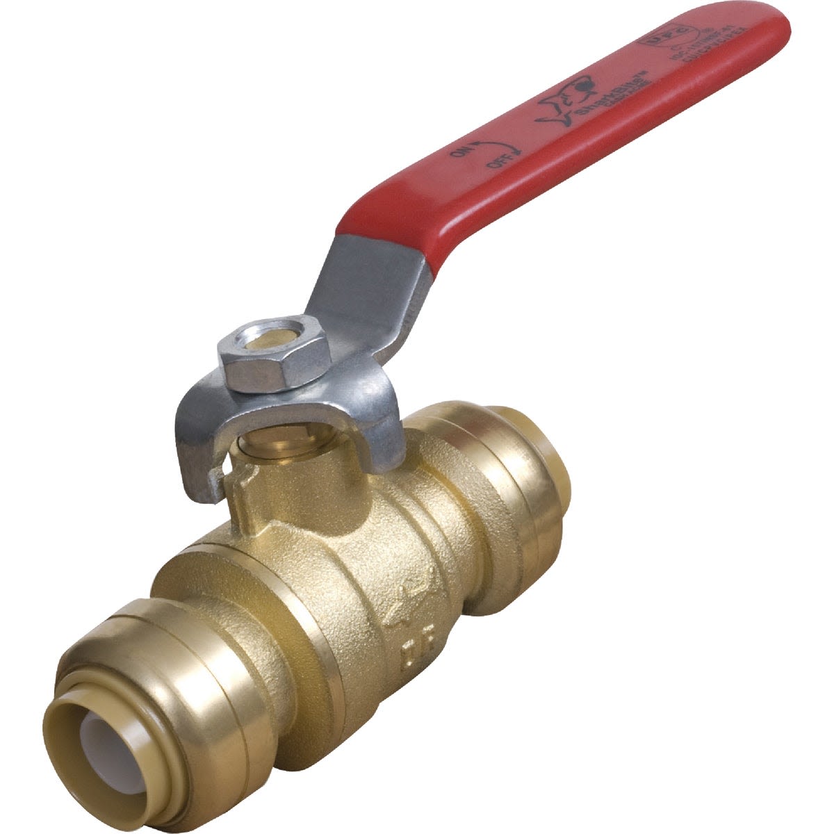 Brass push-fit ball valve with red handle for plumbing and pipe fitting applications under $50 in home improvement collections