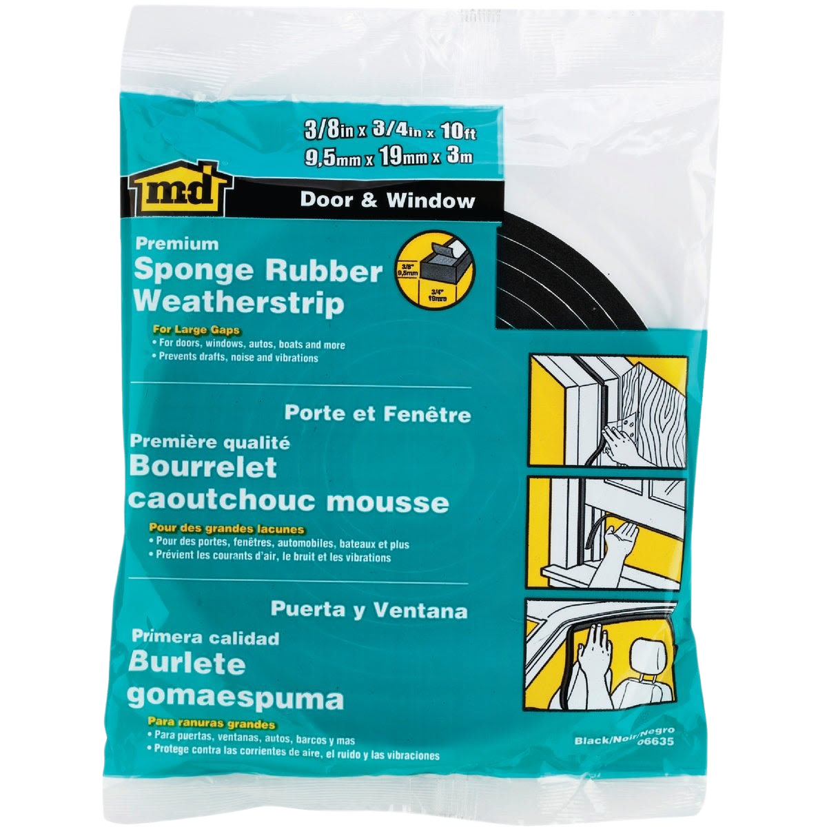 Black sponge rubber weatherstrip for doors and windows protects against drafts, dust, and moisture in hardware collections under $50