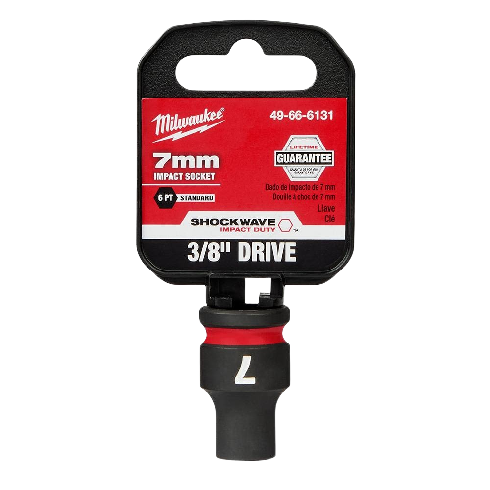 7mm 6 point impact socket with 3/8" drive and red accent for tools and home improvement use