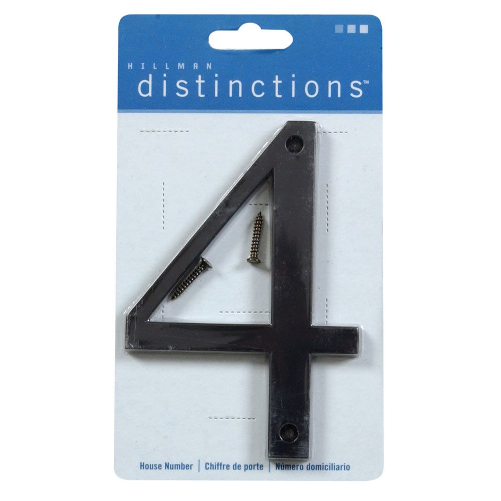 Black metal flush mount house number 4 with screws for easy installation in hardware and home improvement projects