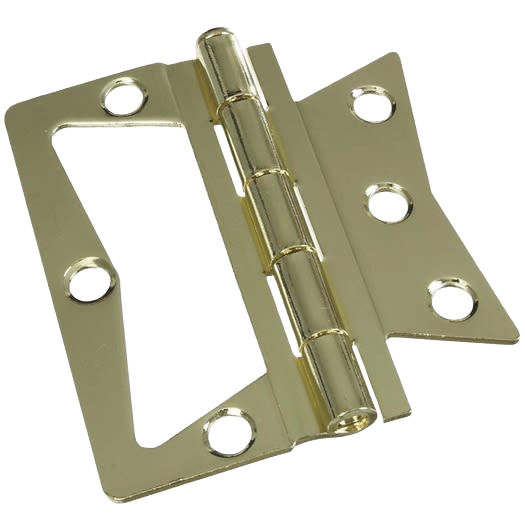 Brass surface-mounted door hinge with five mounting holes designed for home improvement and door hardware projects