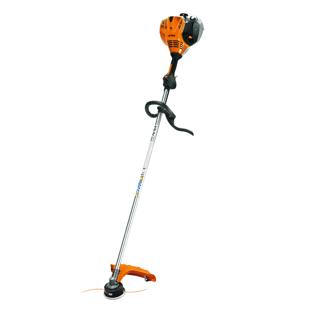Orange and black straight shaft string trimmer with ergonomic handle for outdoor lawn and garden maintenance tasks