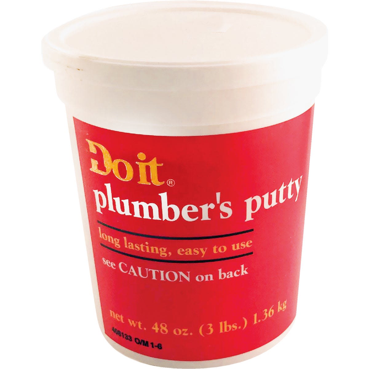 Container of red-labeled Do it Best plumber's putty for sealing and home improvement plumbing tasks