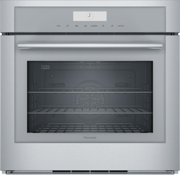 Stainless steel single wall oven with digital control panel and multiple cooking modes from Thermador Appliances collection
