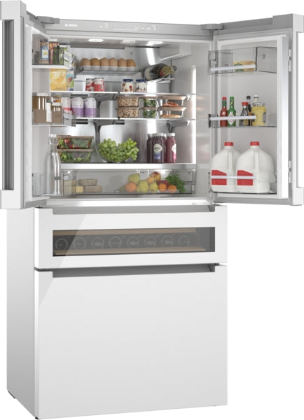 800 Series, French Door Bottom Mount Refrigerator, Glass door, 36'', White, Total No Frost