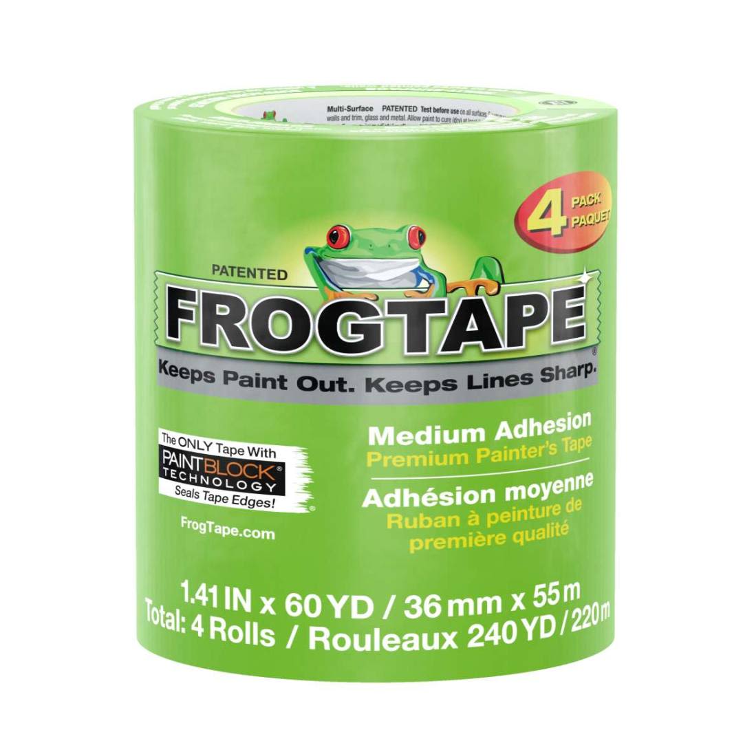 Green multi-surface Painter’s tape roll with four-pack label for home improvement and paint supplies collections