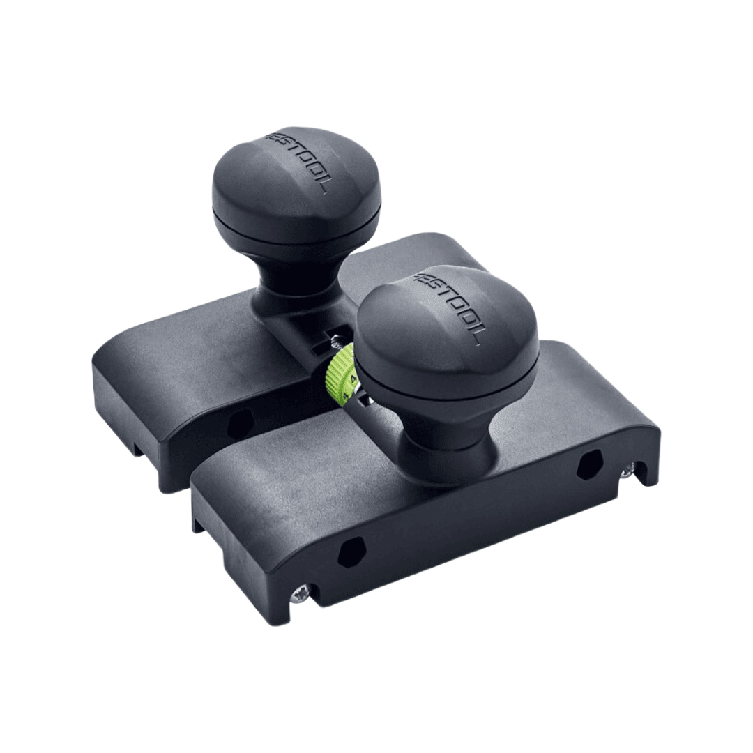Black precision guide stops with ergonomic knobs for enhanced control in woodworking and power tool accessories collections