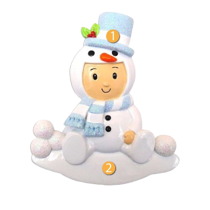 Adorable baby boy snowman ornament with blue hat and scarf in Christmas Ornaments & Tree Decorations collection under $50